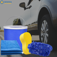 пакет аксесоари SENSHA (PVC сгъваема кофа, микрофибърна ръкавица, микрофибърна кърпа, мека микрофибърна кърба, гъба за почистване на кола)